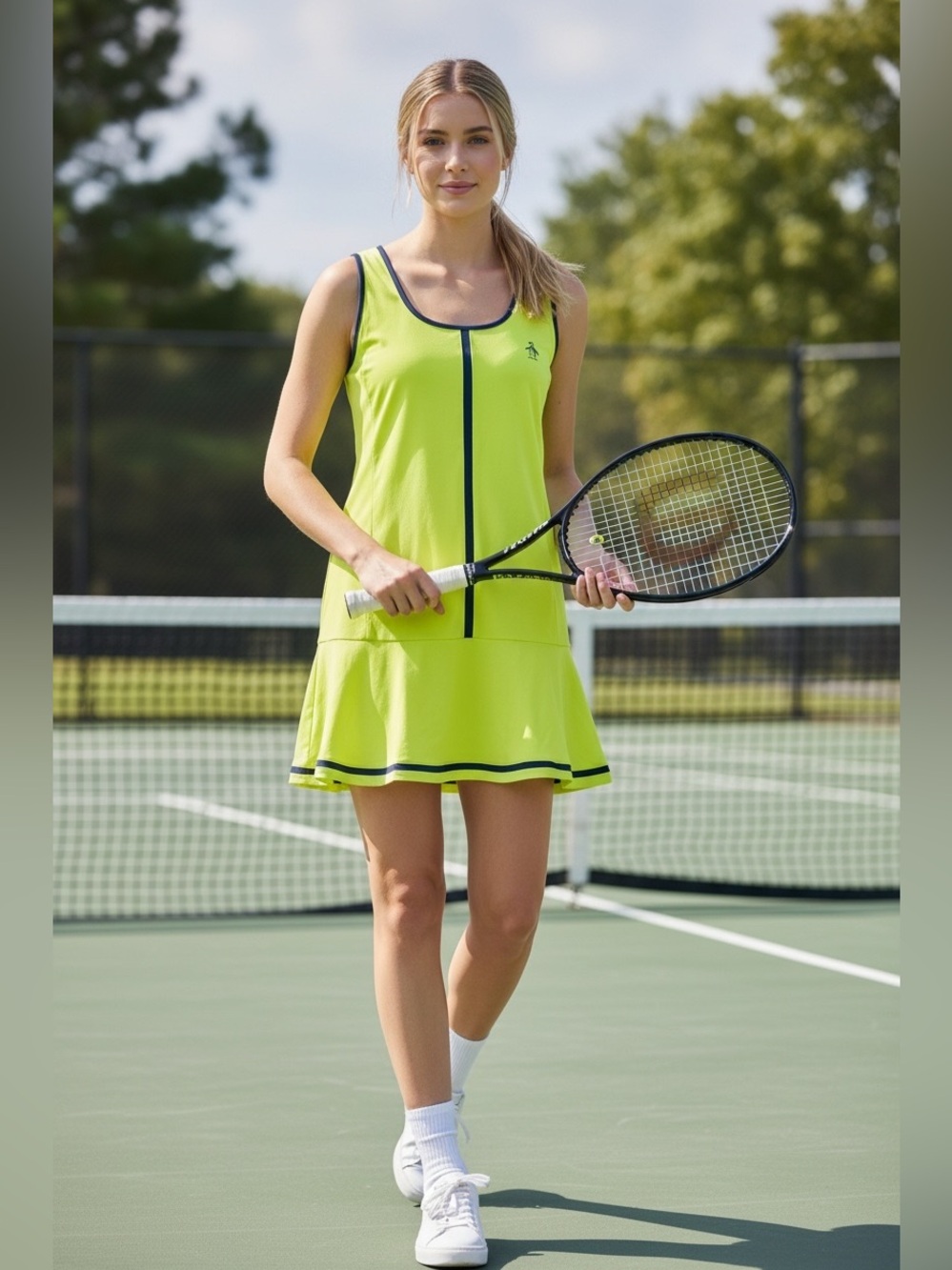 Original Penguin Neon Yellow Polo with Navy Trim tennis dress size XL